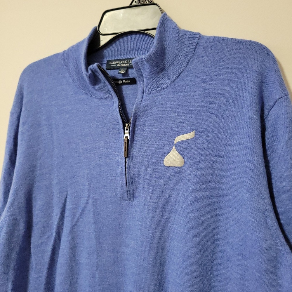 Fairway & Greene 1/4 Zip Sweater Mens XL Blue Merino Wool Golf Pullover